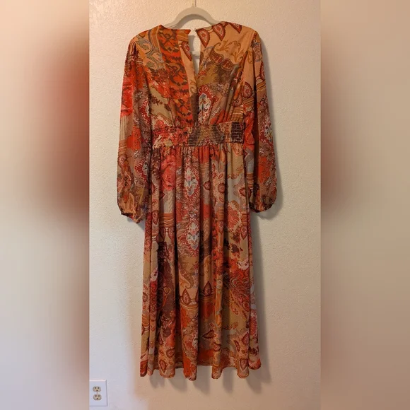 Tulip Creations Bohemian Orange Patterned Dress - Picture 3 of 7